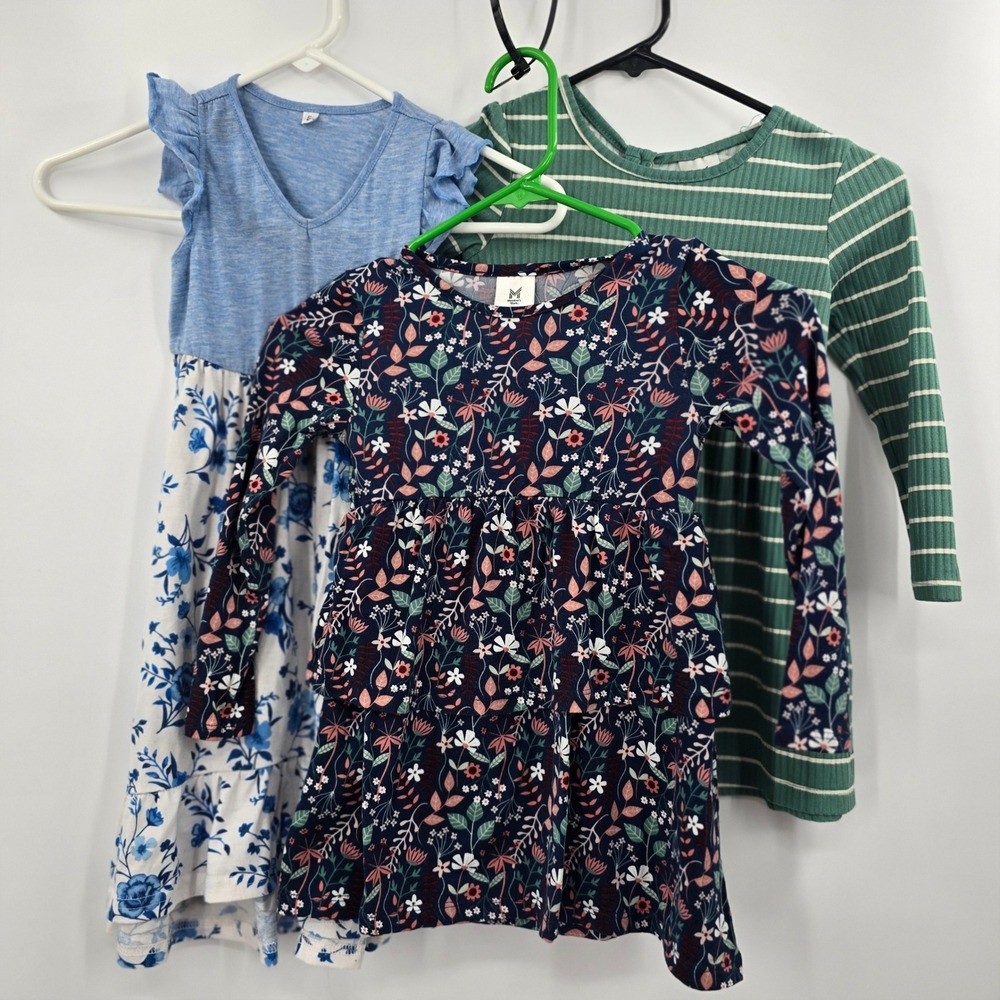 Girls Dress Bundle Size 4/5 Members Mark Floral Striped Knit 3pc Set